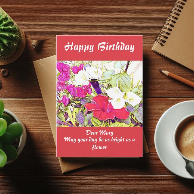 Primavera Garden Watercolor Hibiscus Floral Greene (Custom Name Watercolor Hibiscus Birthday Card)