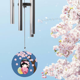 Primavera Kokeshi Doll Cute Japonês Geisha em Azul