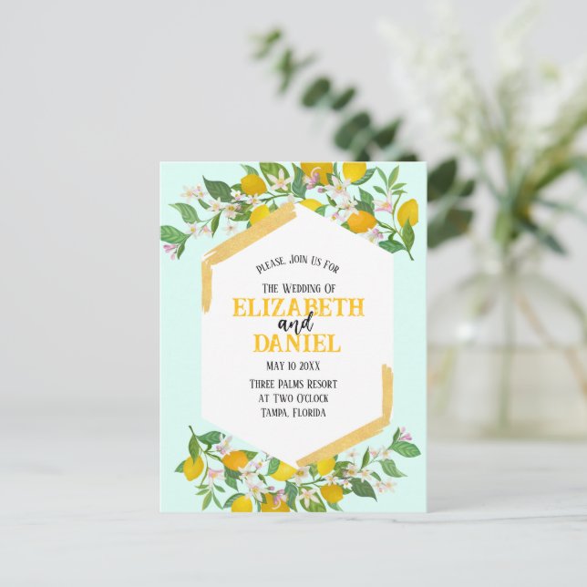 Primavera Lemons Cartão postal Convite para Casame (Em pé/Frente)
