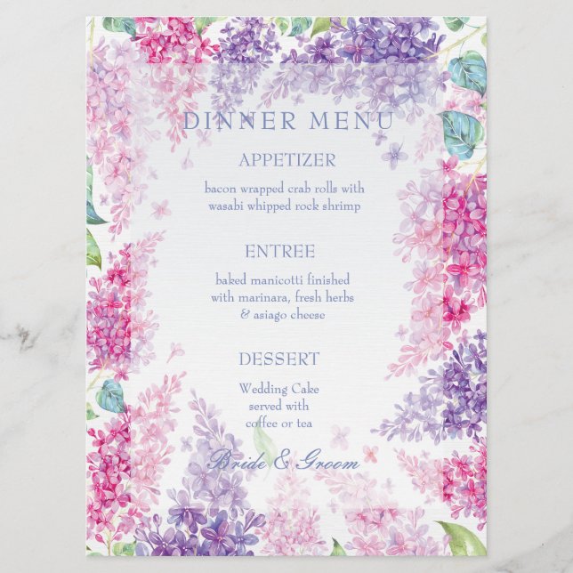 Primavera Lilac Flower Blossom-Floral Menu Casamen (Frente)