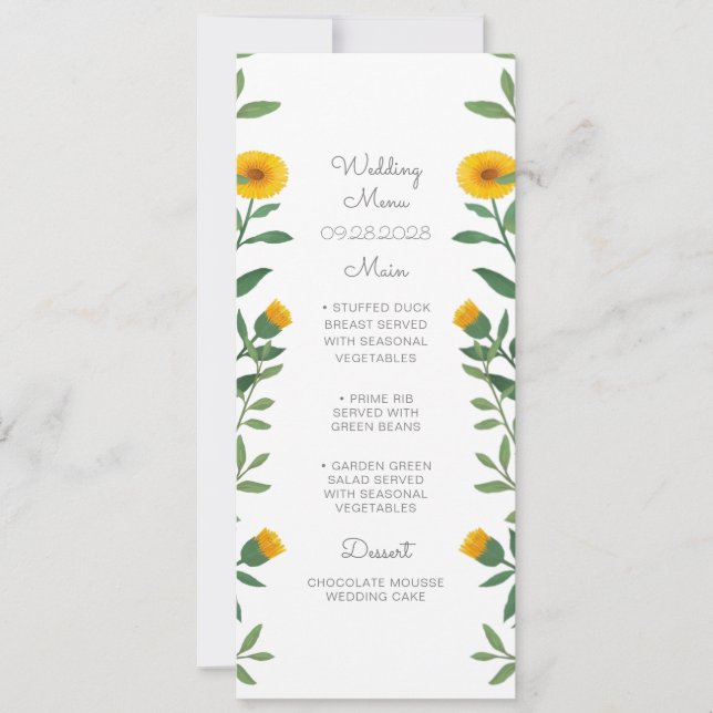 Primavera Marigold Floral Wedding Menu (Frente)