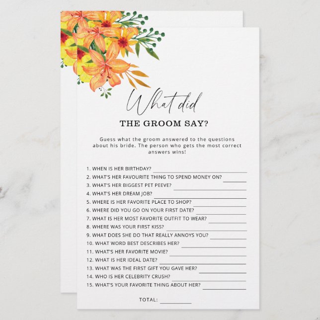 Primavera O que o noivo disse jogo de noiva? (Frente/Verso)