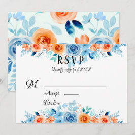 Primavera Paint Blue Orange Florals Cartão RSVP de
