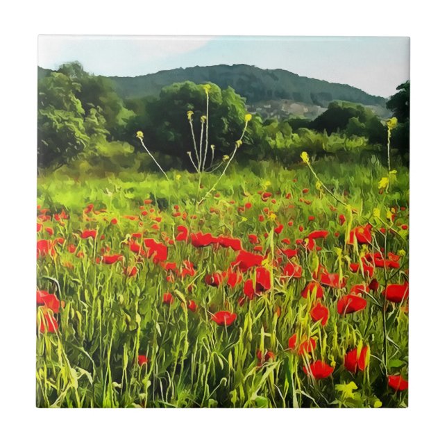 Primavera Poppies Meadow e Mountain Landscape (Frente)