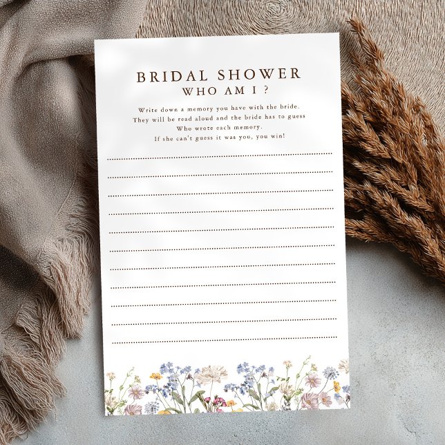 Primavera Selvagem Colorida Que Sou Jogo (Colorful Spring Wildflower meadow garden bridal shower Who Am I Game )