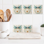 Primavera Themed Whimsical Blue e Dragonfly Dourad<br><div class="desc">Azulejo cerâmico em aqua macia e ouro com libélula e pote vegetal. Dourado fundo revirado destaca a libélula e o pote das plantas.</div>