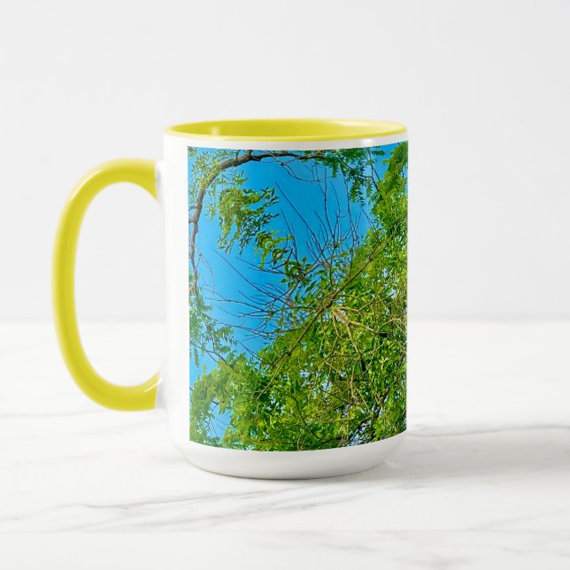 Primavera Verde Deixa a caneca do padrão do céu az (Esquerda)