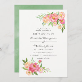 Primavera Watercolor Peonies Convite para Casament