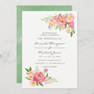 Primavera Watercolor Peonies Convite para Casament