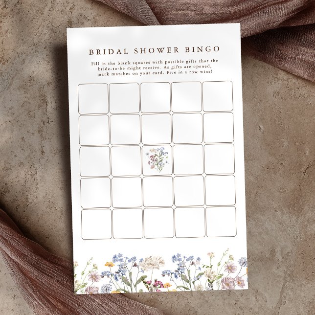 Primavera Wildflower Meadow Chá de panela Bingo (Spring Wildflower Meadow Bridal Shower Bingo game)
