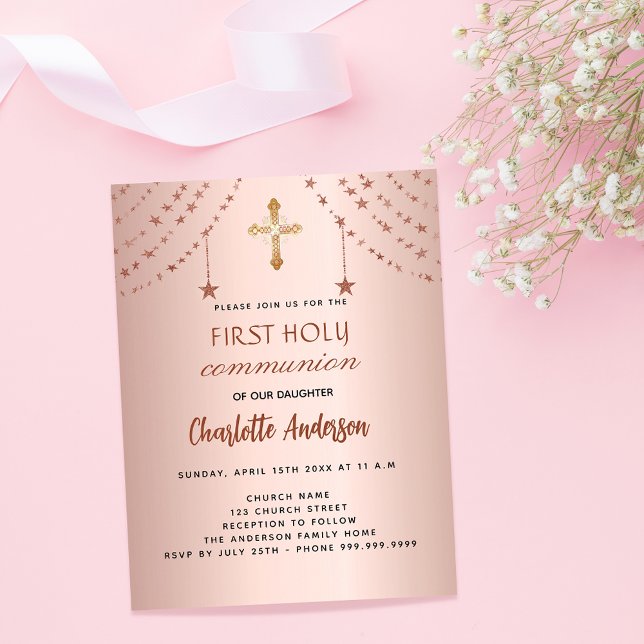 Primeira comuna rosa gold stars convite para orçam (Criador carregado)