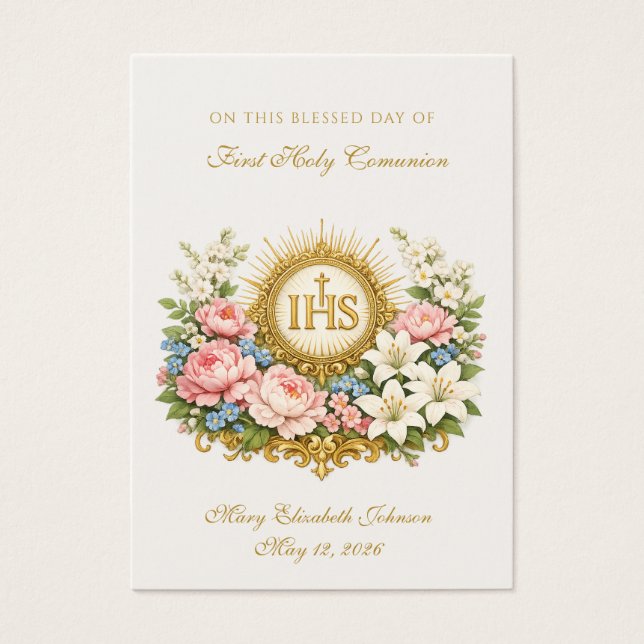 Primeira Comunhão Recordação IHS Floral (Frente)