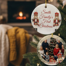 Primeira Foto de Natal da Família Enfeite de Noz
