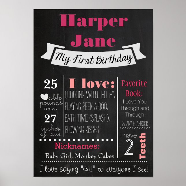 Primeira Garota de Poster de Quadro de Chalkboard  (Frente)