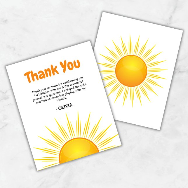 Primeira viagem ao redor do Cartões de agradecimen (Budget First Trip Around the Sun 1st Birthday Thank You Card  )