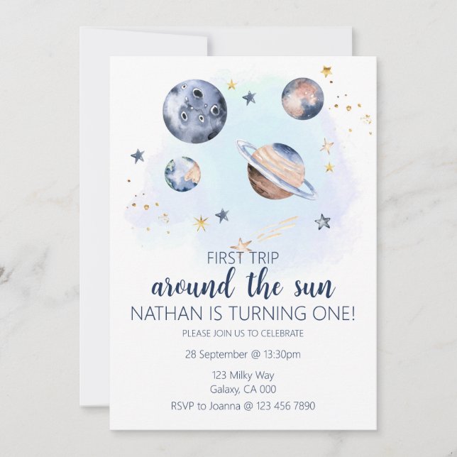 Primeira Viagem Em Torno Do Convite Sun Aniversári (Frente)