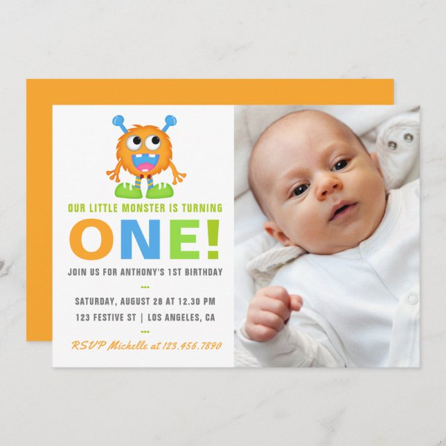 primeiro aniversario Baby Boy Adicionar Convite de (Frente/Verso)