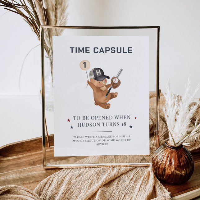 primeiro aniversario Baseball Bear - Poster de Cáp (Rookie 1st Birthday Bear - Time Capsule Poster)