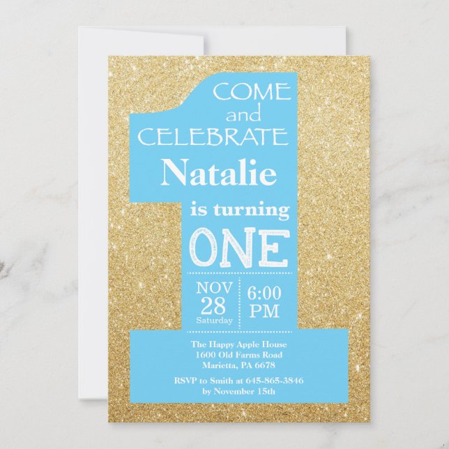 primeiro aniversario com brilho Dourado e convite  (Frente)