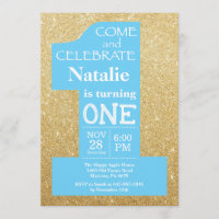 primeiro aniversario com brilho Dourado e convite 