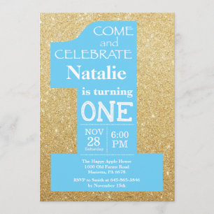 primeiro aniversario com brilho Dourado e convite 