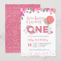 Primeiro aniversario Cony Floral Convite Rosa Bril