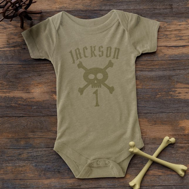 Primeiro Aniversário, Cute Pirate Boy Bebezinho (Ahoy there! Just add yer little pirate's name and age to this cute baby bodysuit)