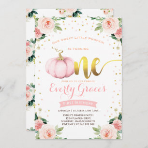 primeiro aniversario de Abóbora Convite Rosa Doura