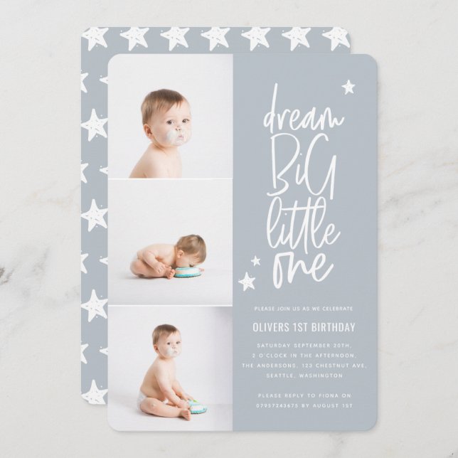 Primeiro aniversario de colagem de fotos moderna - (Frente/Verso)