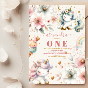 Primeiro aniversario de Convite do Rainbow Unicórn