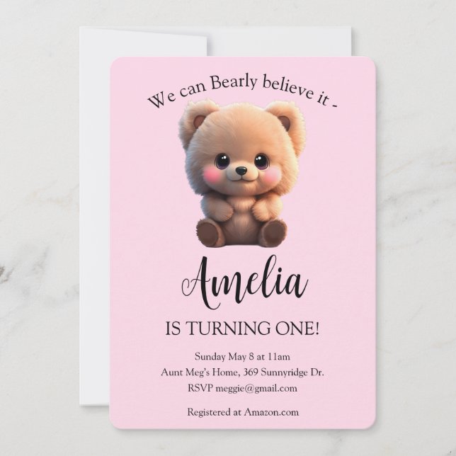 Primeiro aniversario de menina de ursinho bonito (Frente)