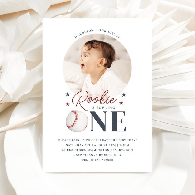 Primeiro aniversario de Rookie - Convite para Foto (Rookie 1st Birthday - One Round Photo Invitation)