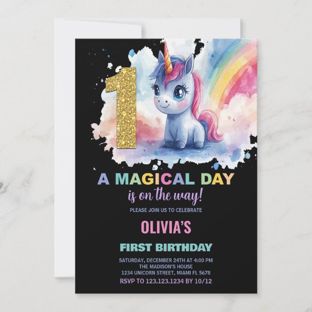 Primeiro Aniversário do Unicórn Convites de Aniver (Frente)