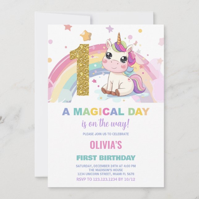 Primeiro Aniversário do Unicórn Convites de Aniver (Frente)