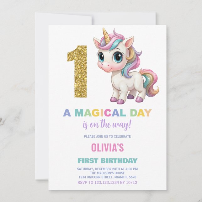 Primeiro Aniversário do Unicórn Convites de Aniver (Frente)