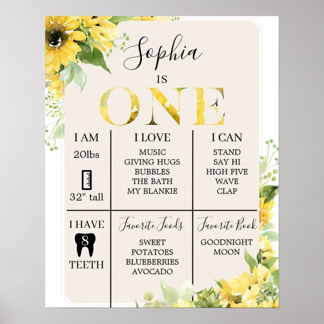 primeiro aniversario Milestone Poster Sunflower (Frente)