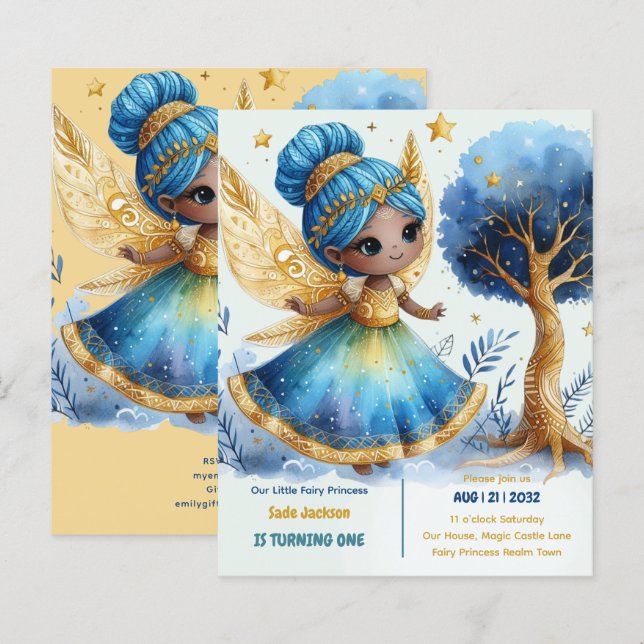 primeiro aniversario Pequena Fada Princesa African (Frente/Verso)