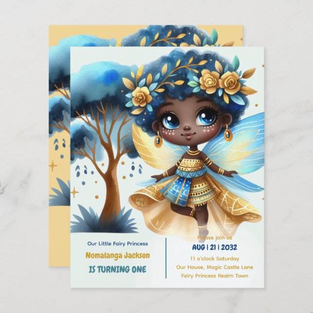 primeiro aniversario Pequena Fada Princesa African (Frente/Verso)