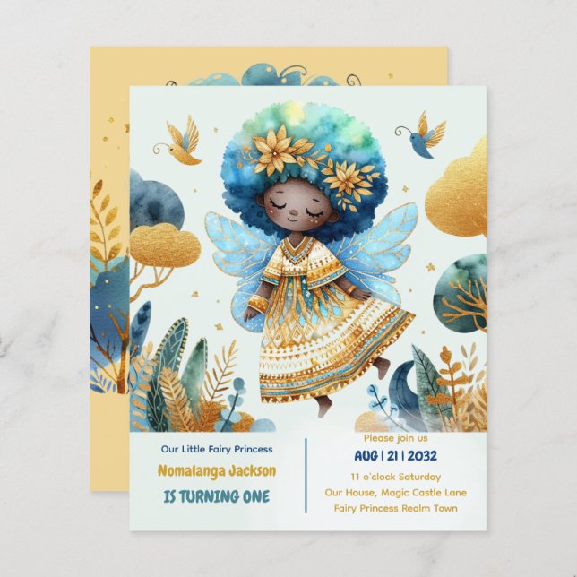 primeiro aniversario Pequena Fada Princesa African (Frente/Verso)