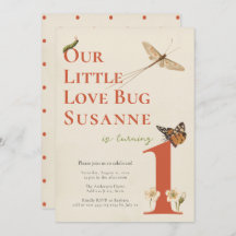 Primeiro Aniversário Pequeno Inseto Amor Convite P