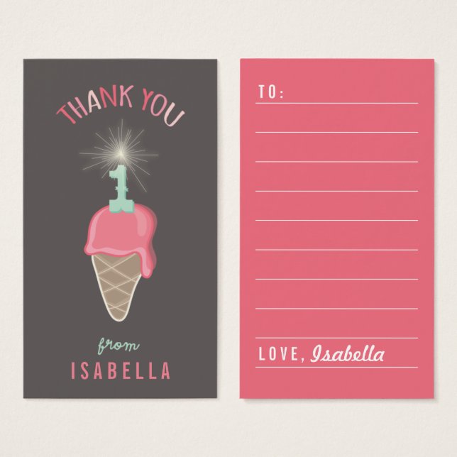 Primeiro aniversario rosa - Sorvete - Obrigado - F (Frente & Verso)