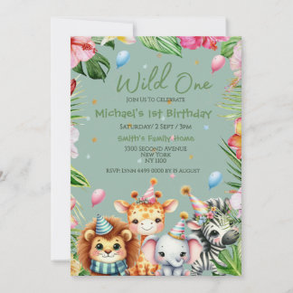 Primeiro Aniversário Safari Animal Selvagem Um Flo