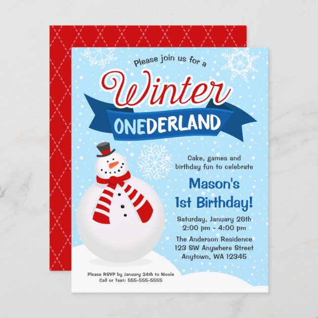 Primeiro aniversario Snowman Winter ONEderland (Frente/Verso)