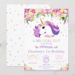 Primeiro aniversario Unicorn Convite Floral Arco-Í