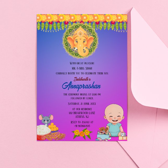 Primeiro Arroz "Annaprashan" Convite Indiano (Criador carregado)