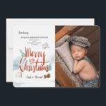 Primeiro Cartão com fotos de Natal do Bebê<br><div class="desc">Uma bela maneira de apresentar sua nova chegada no Natal. (Foto do Pessoas criada por mdjaff - www.freepik.com). (Vetor de aquarela criado por rawpixel.com - www.freepik.com). O cartão é fácil de personalizar com suas opções de texto, fonte, cor da fonte e forma de papel. Não exatamente o que você está...</div>