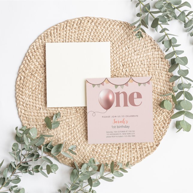 Primeiro Cartão de Convite para Rapariga de Aniver (First Birthday Girl Invitation)