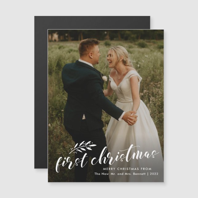 Primeiro cartão de Natal com foto de casamento com (Frente/Verso)
