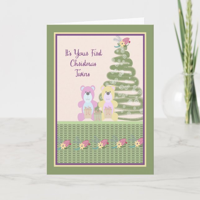 Primeiro Cartão de Natal para Gêmeos com Dois Ursi (Frente)