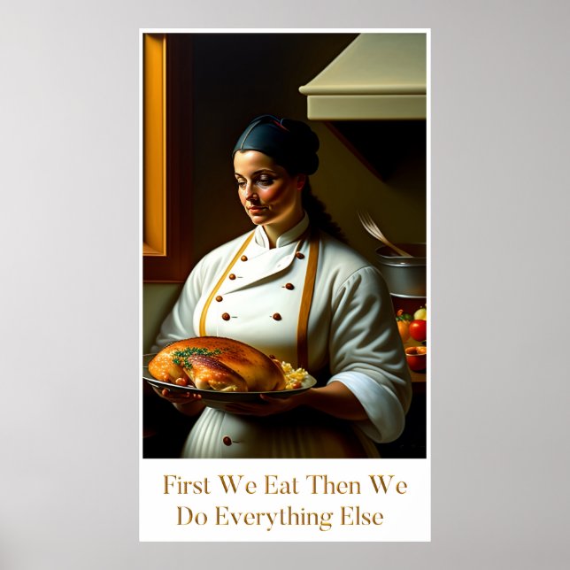 Primeiro Comemos - Grande Poster de cozinha (Frente)